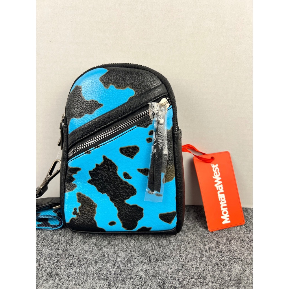 Montana West Blue Cow Print Crossbody Sling Bag Vegan Leather MWC-3353TQ NEW